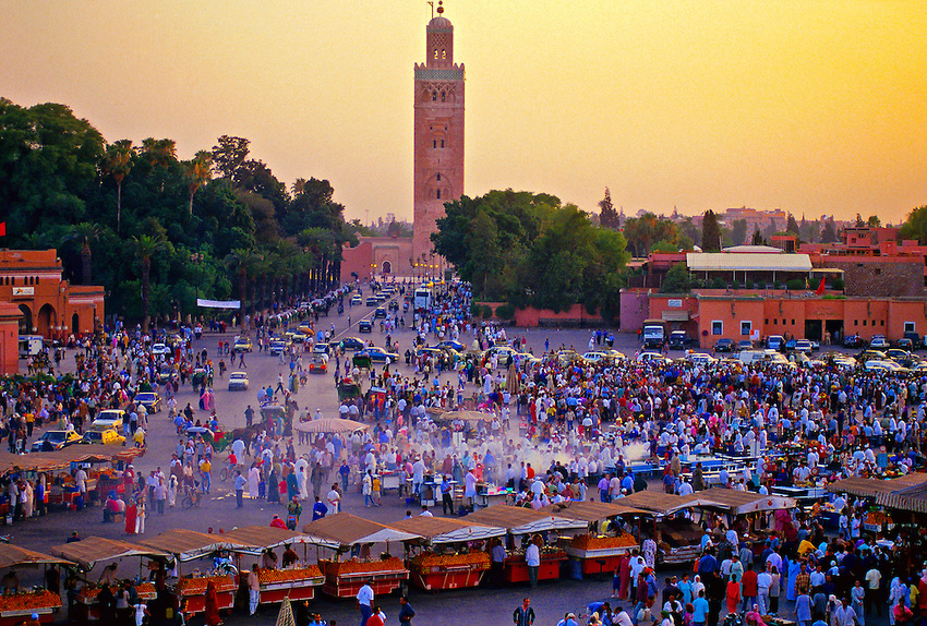 Djemaa el-Fna Square aerial view at sunset